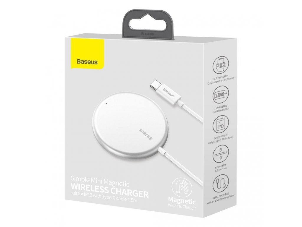 Mini magnetická bezdrátová indukční nabíječka Qi 15 W (kompatibilní s MagSafe pro iPhone) bílá (WXJK-F02)