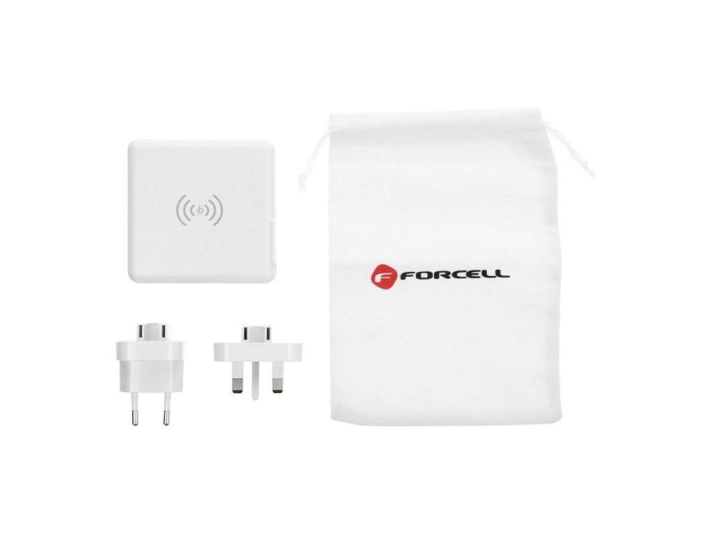 Multifunkční nabíječka Forcell 15W 4v1 se zásuvkou USB/USB-C, power bankou 8000mAh a bezdrátovým nabíjením