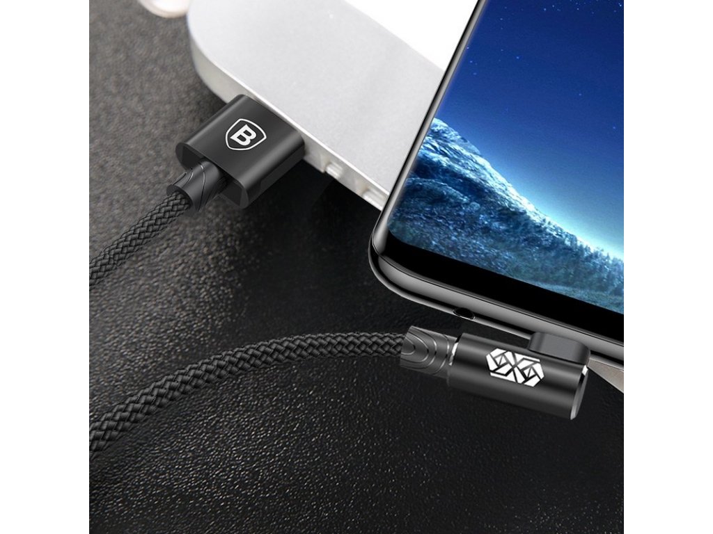 MVP Elbow Type Úhlový kabel s boční zástrčkou USB Type-C 1.5A 2M černý