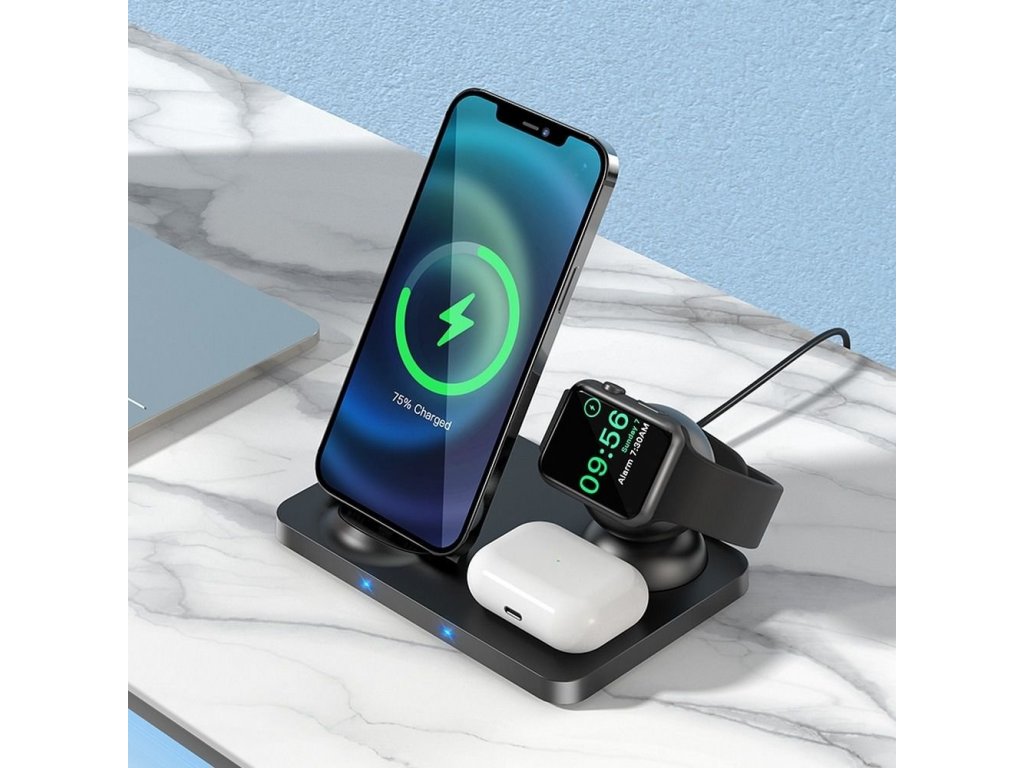 Nabíječka 3v1 s LED indikátorem pro nabíjení telefonu + Airpods + Apple Watch Ultra Charge 15W CW33 černá