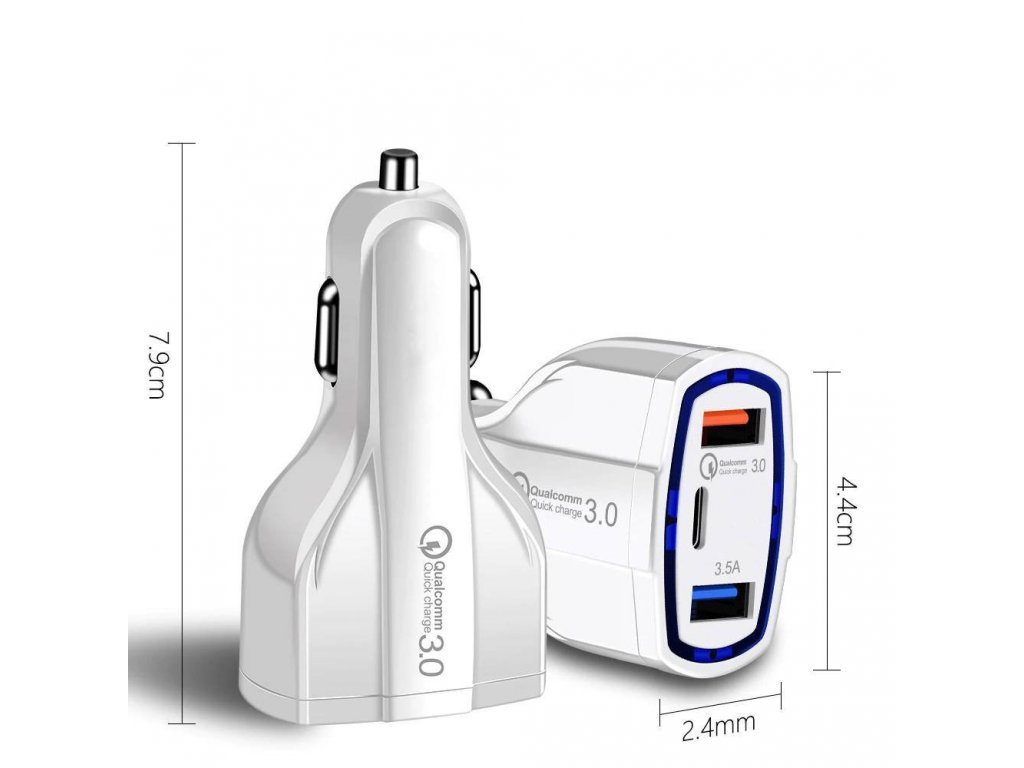 Nabíječka do auta s technologií Quick Charge 3.0 QC3.0 2xUSB / USB Typ C černá (WCC-01)