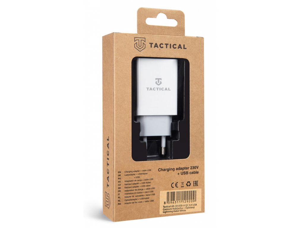 Nabíječka Tactical USB-A QC 3.0/2,5A + Lightning kabel - bílá