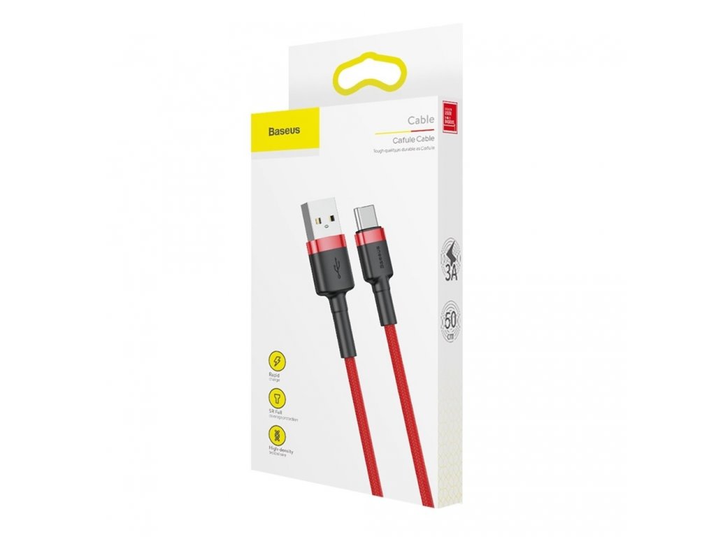 Nylonový kabel USB / USB-C QC3.0 3A 0,5M červený (CATKLF-A09)