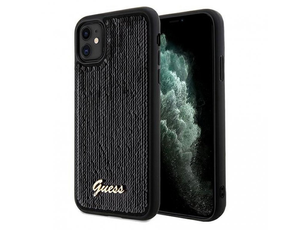 Pouzdro GUESS Sequin Script Metal pro iPhone 11 - černé