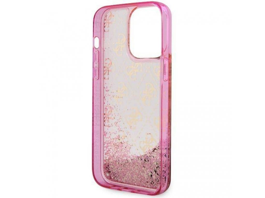 Originální pouzdro GUESS Liquid Glitter 4G Translucent pro iPhone 14 PRO - růžové