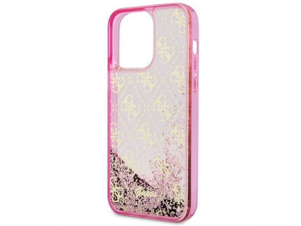 Originální pouzdro GUESS Liquid Glitter 4G Translucent pro iPhone 14 PRO - růžové