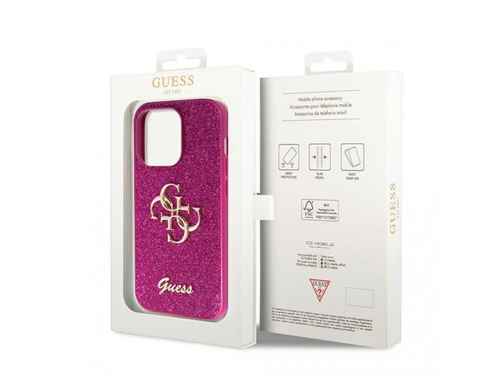 Pouzdro GUESS Fixed Glitter Big 4G pro iPhone 15 Pro - fialové