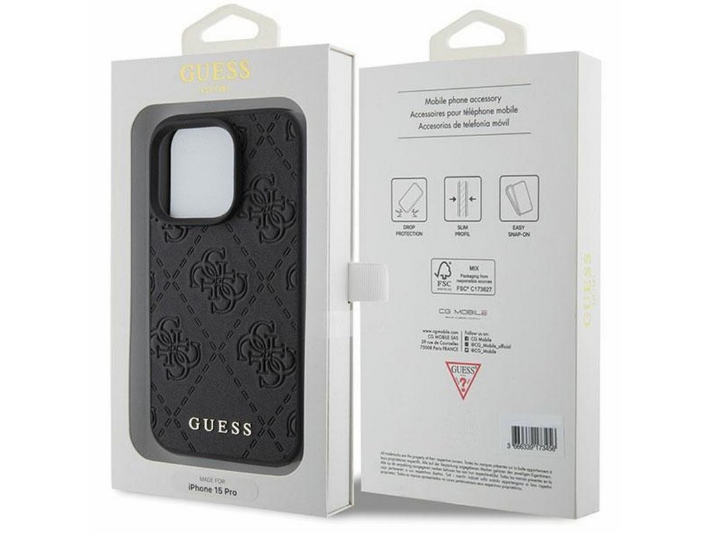 Original faceplate case GUESS GUHCP15LP4EPMK for iPhone 15 PRO (Quilted 4G Classic / black)