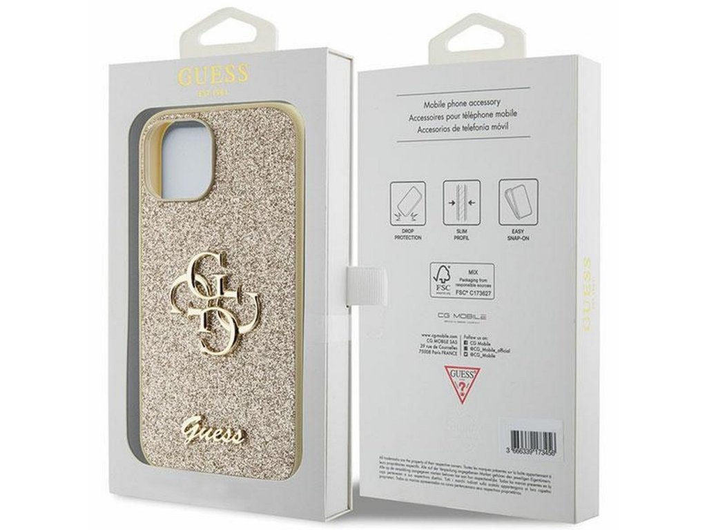 Original faceplate case GUESS GUHCP15MHG4SGD for iPhone 15 PLUS (Fixed Glitter Big 4G / gold)