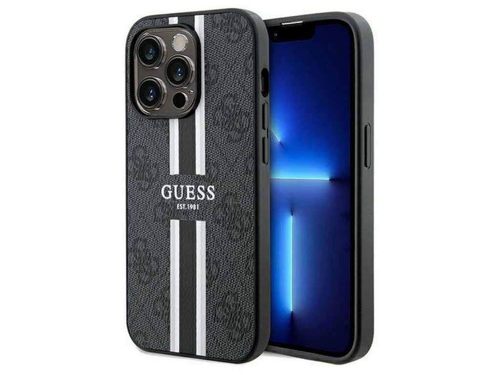 Originální pouzdro GUESS kompatibilní s Magsafe 4G Printed Stripes pro iPhone 15 Pro - černé