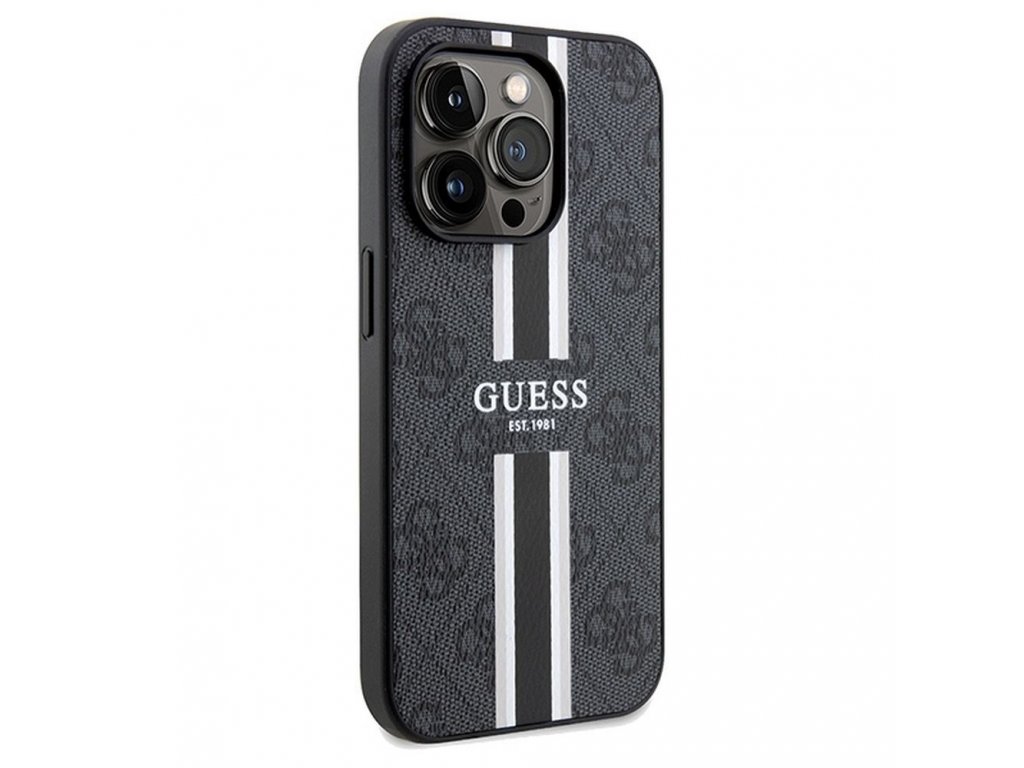 Originální pouzdro GUESS kompatibilní s Magsafe 4G Printed Stripes pro iPhone 15 Pro - černé