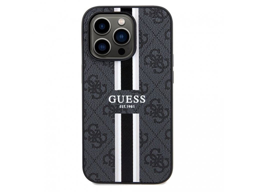 Originální pouzdro GUESS kompatibilní s Magsafe 4G Printed Stripes pro iPhone 15 Pro - černé