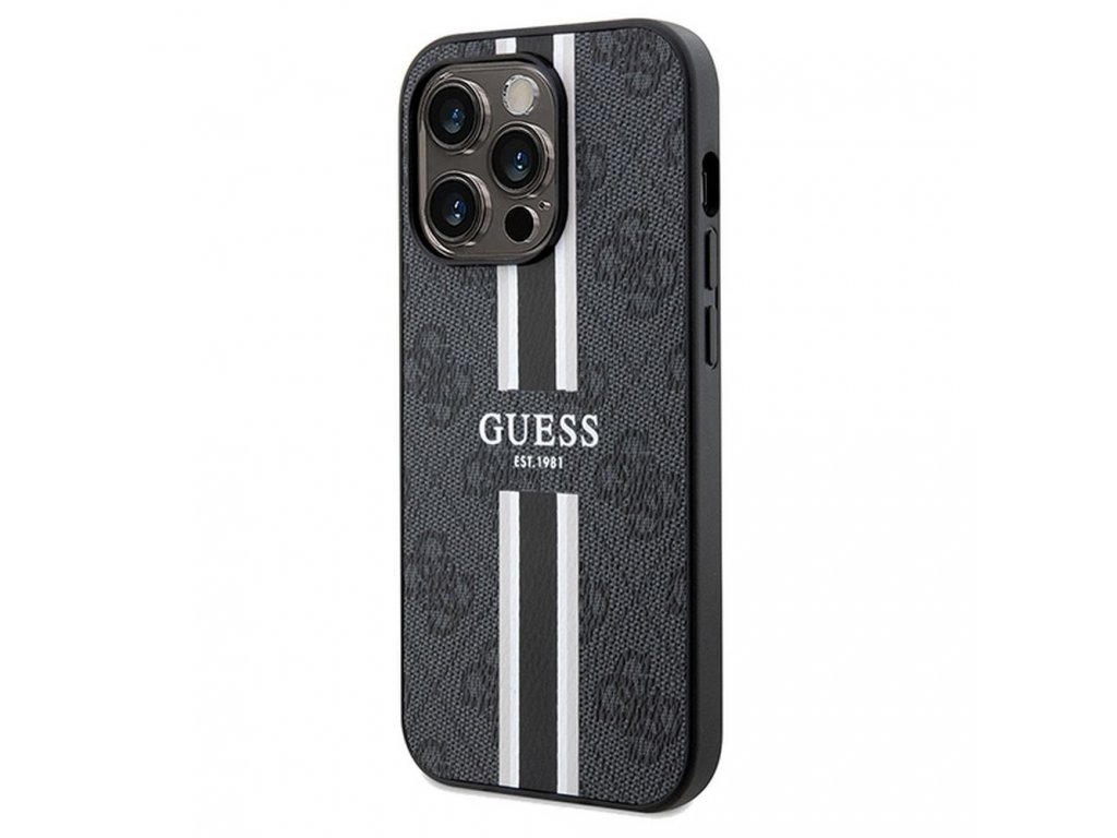 Originální pouzdro GUESS kompatibilní s Magsafe 4G Printed Stripes pro iPhone 15 Pro - černé