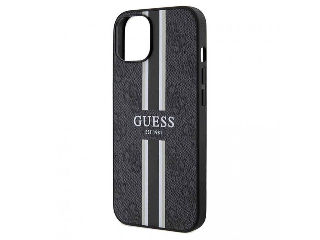 Pouzdro GUESS kompatibilní s Magsafe 4G Printed Stripes pro iPhone 15 - černé