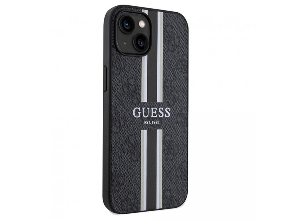 Pouzdro GUESS kompatibilní s Magsafe 4G Printed Stripes pro iPhone 15 - černé