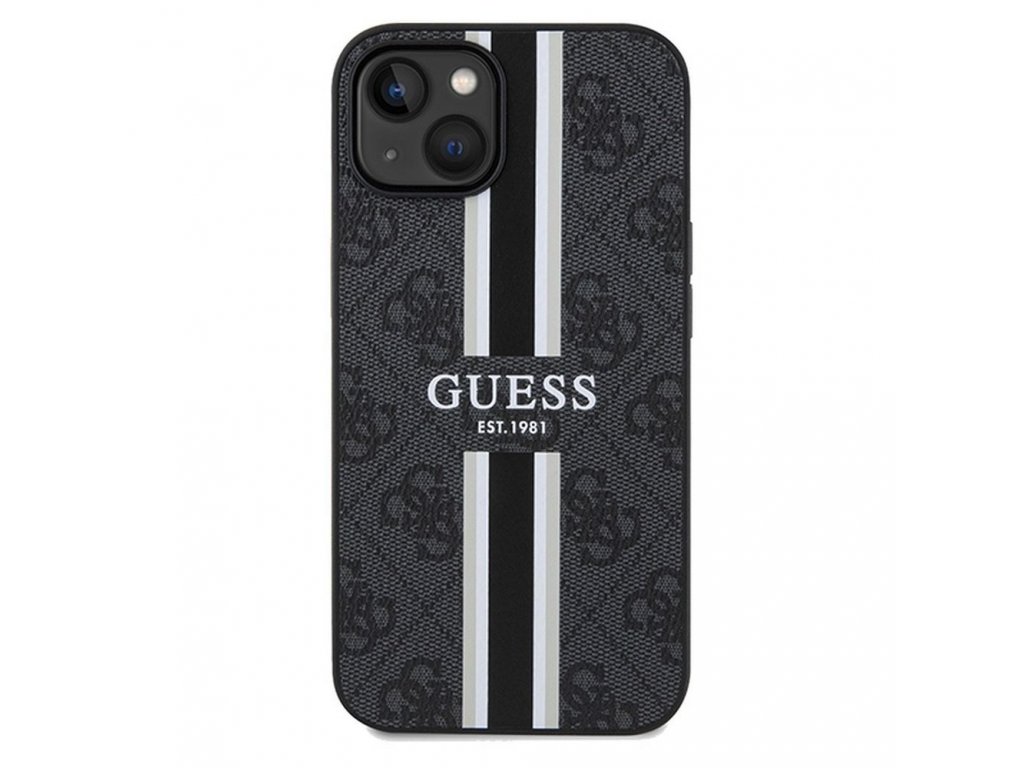 Pouzdro GUESS kompatibilní s Magsafe 4G Printed Stripes pro iPhone 15 - černé