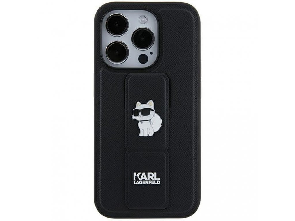 Pouzdro KARL LAGERFELD Gripstand Saffiano choupette PIN pro iPhone 11 - černé