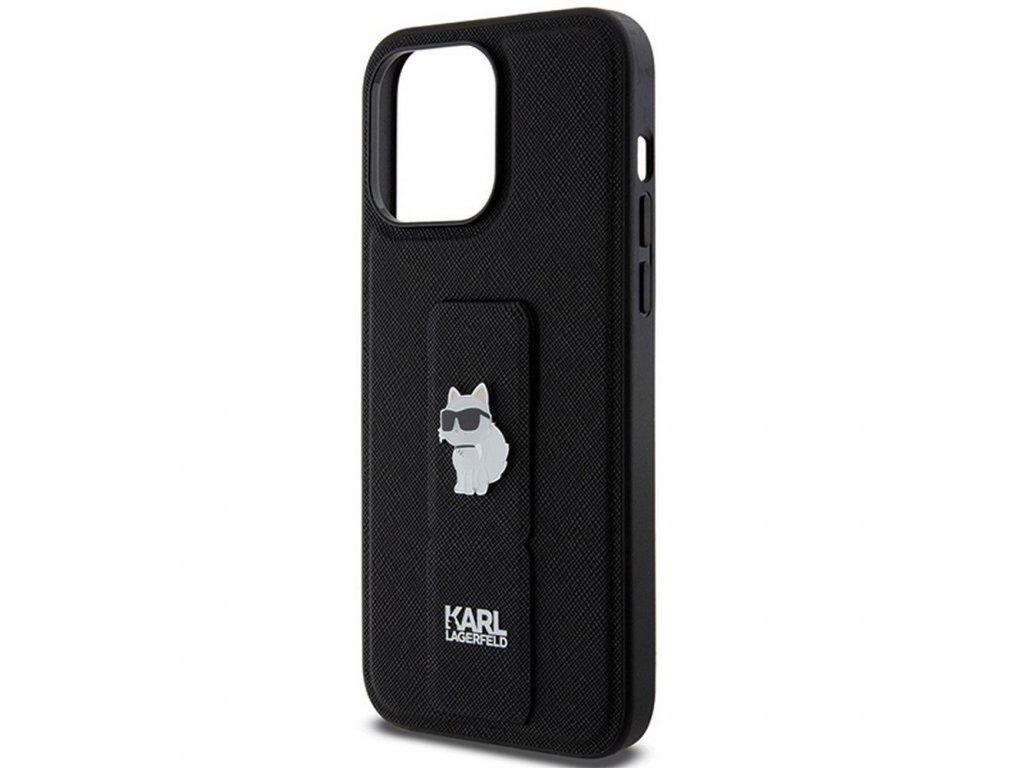 Pouzdro KARL LAGERFELD Gripstand Saffiano choupette PIN pro iPhone 13 Pro Max - černé