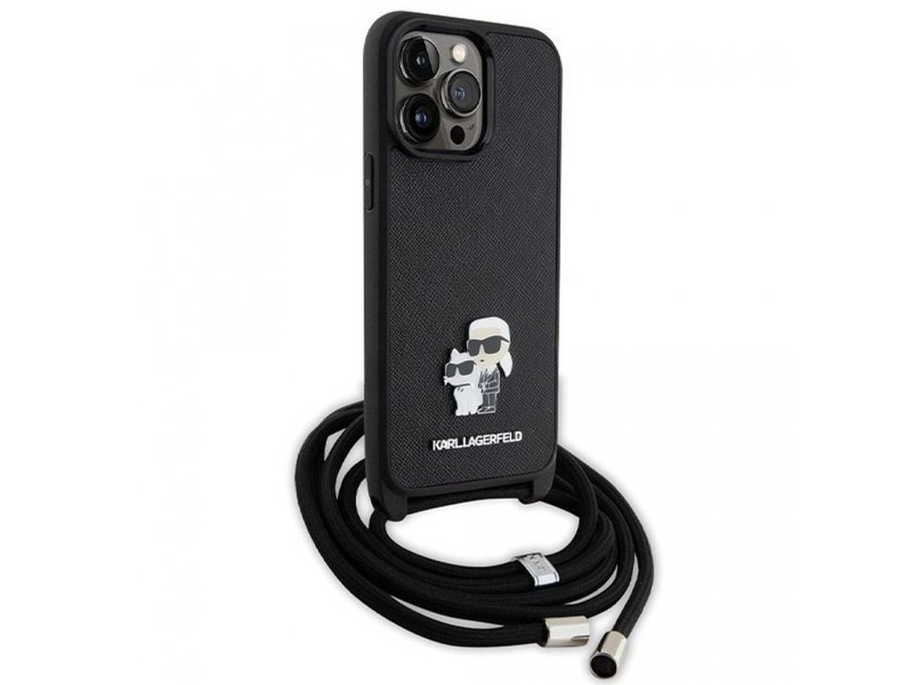 Original faceplate case KARL LAGERFELD KLHCP13XSAKCPSK for iPhone 13 Pro Max (Saffiano KC Metal PIN Crossbody / black)