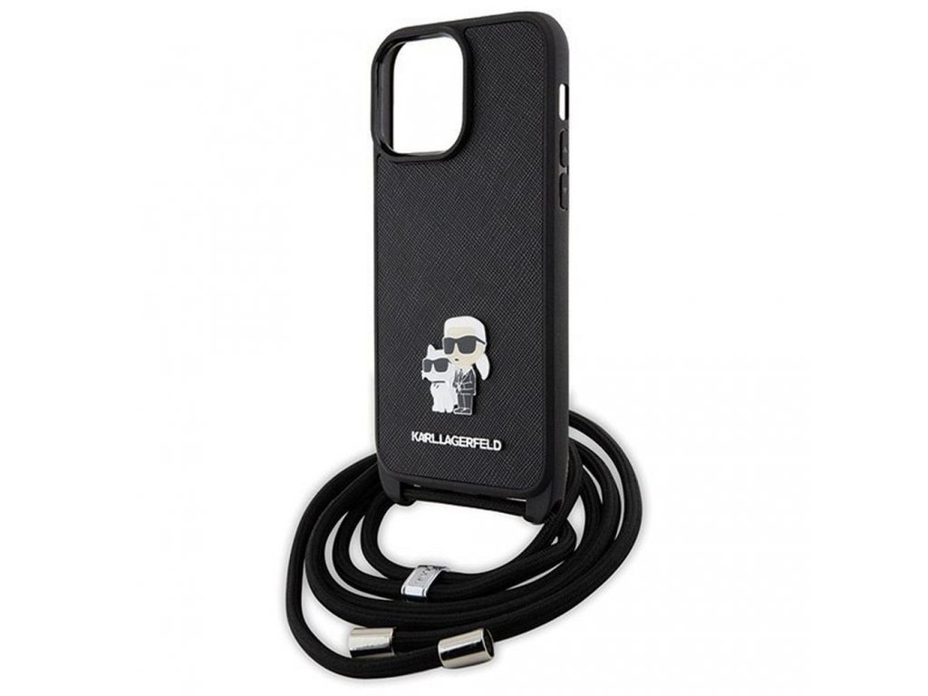 Original faceplate case KARL LAGERFELD KLHCP13XSAKCPSK for iPhone 13 Pro Max (Saffiano KC Metal PIN Crossbody / black)