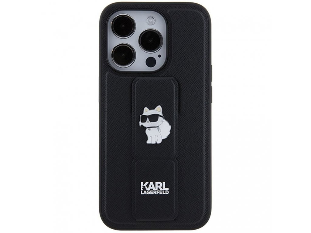 Pouzdro KARL LAGERFELD Gripstand Saffiano choupette PIN pro iPhone 14 Pro - černé