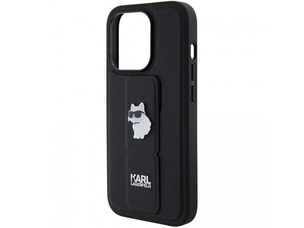 Pouzdro KARL LAGERFELD Gripstand Saffiano choupette PIN pro iPhone 14 Pro - černé