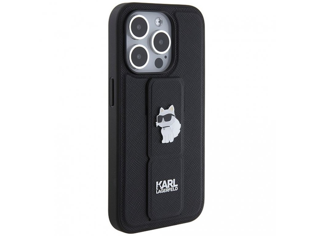 Pouzdro KARL LAGERFELD Gripstand Saffiano choupette PIN pro iPhone 14 Pro Max - černé