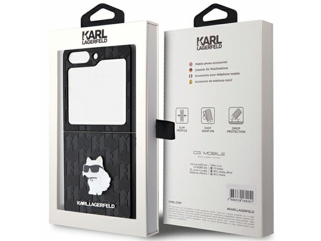 Originální pouzdro KARL LAGERFELD Saffiano Mono Choupette PIN pro Samsung Z Flip 5 - black