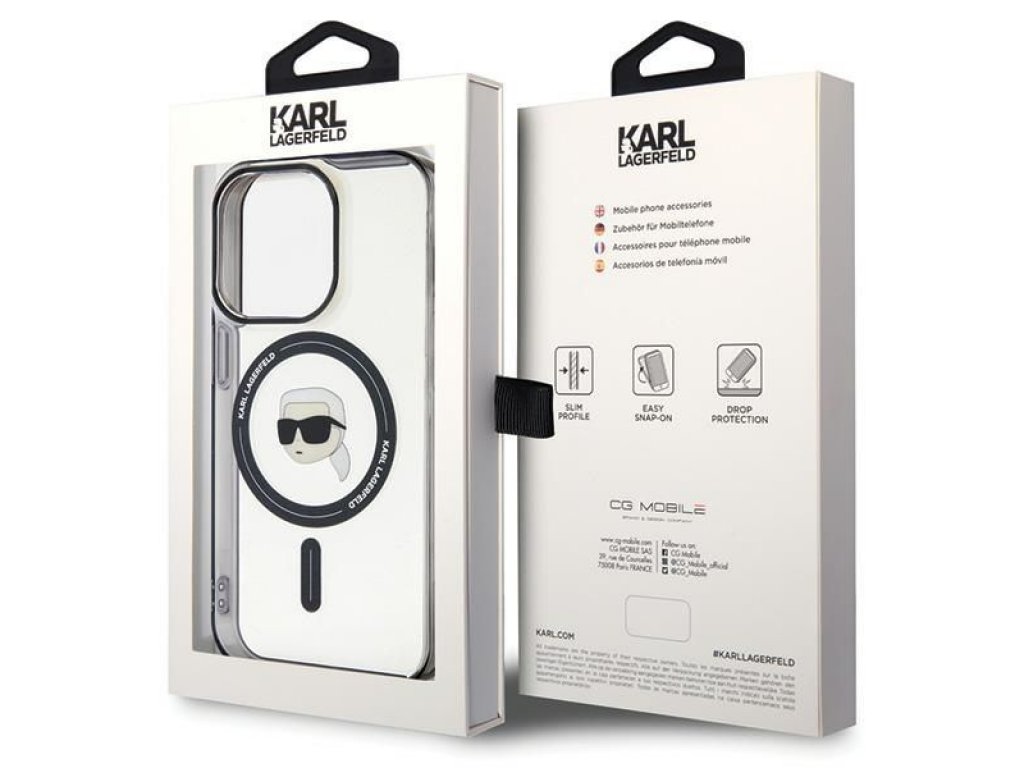 Original faceplate case KARL LAGERFELD KLHMP15LHKHNOTK for iPhone 15 PRO (Karl Head + MAG / transaprent)