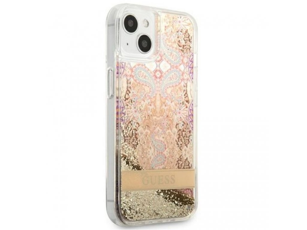 Originální pevné pouzdro GUHCP13SLFLSD pro iPhone 13 MINI (Glitter Flower / Gold)