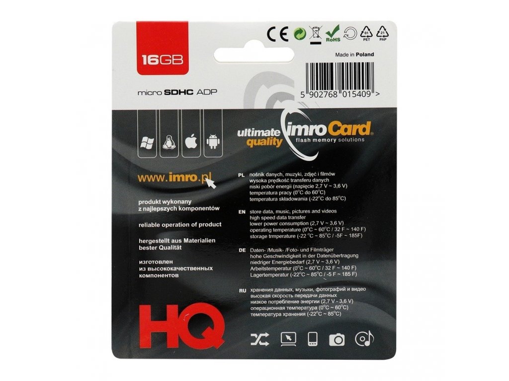 Paměťová karta IMRO microSD 16GB s adaptérem SD