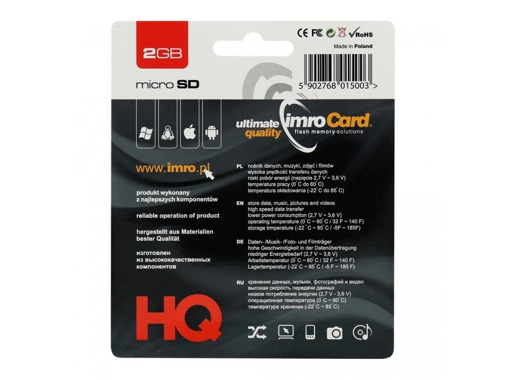 Paměťová karta microSD 2GB s adaptérem SD