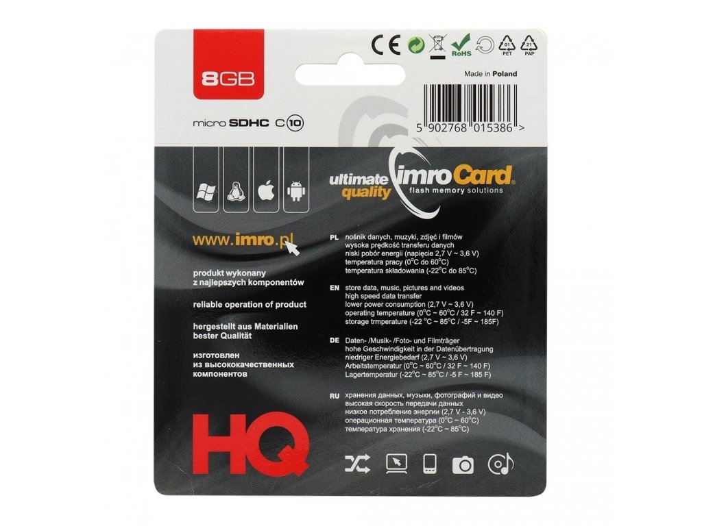 Paměťová karta microSD 8GB bez SD adaptéru - UHS CLASS 10