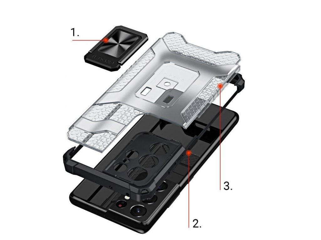 Pancéřovaný hybridní zadní kryt s magnetickým držákem RING pro Samsung Galaxy S22 Ultra modré