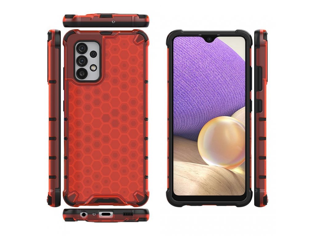 Pancéřové pouzdro Honeycomb s gelovým rámečkem Samsung Galaxy A32 4G červené