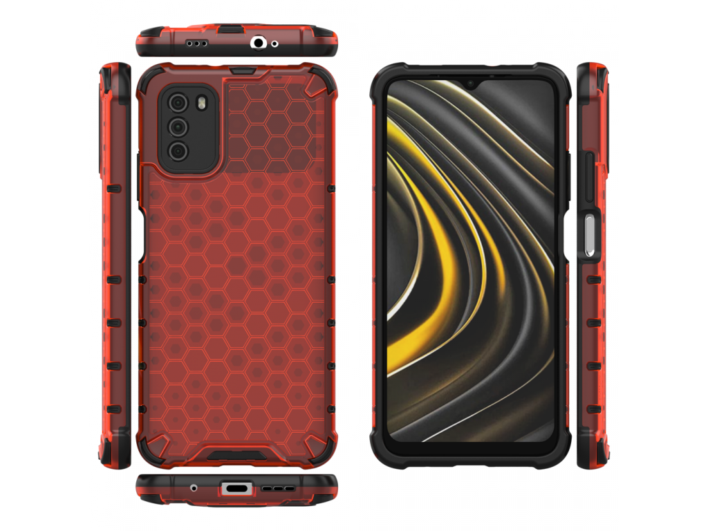 Pancéřové pouzdro Honeycomb s gelovým rámečkem Xiaomi Poco M3 / Xiaomi Redmi 9T červené