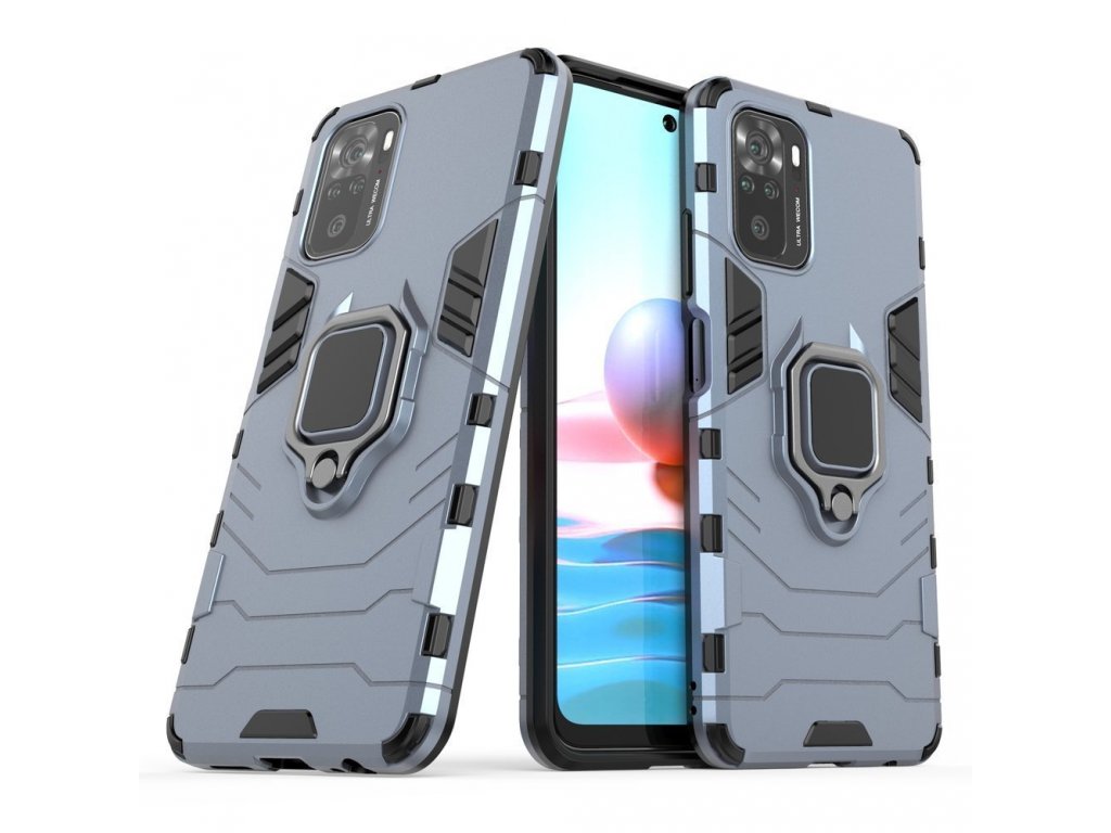 Pancéřový hybridní kryt Ring Armor + magnetický držák pro Xiaomi Redmi Note 10 / Redmi Note 10S modrý