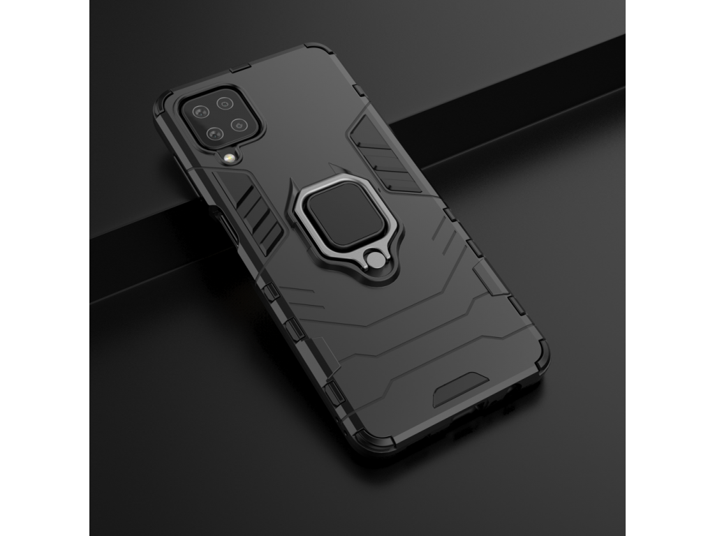 Pancéřový hybridní zadní kryt Ring Armor + magnetický držák pro Samsung Galaxy A12 / Galaxy M12 černý