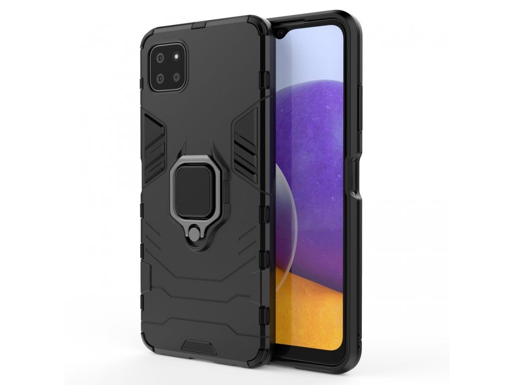 Pancéřový hybridní zadní kryt Ring Armor + magnetický držák pro Samsung Galaxy A22 5G černý