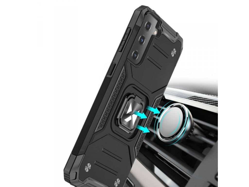 Pancéřový hybridní zadní kryt s magnetickým držákem RING pro Samsung Galaxy S22 černý