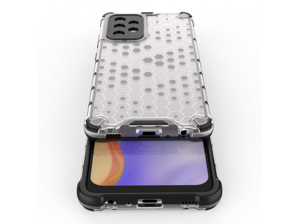 Pancéřový zadní kryt Honeycomb s gelovým rámečkem pro Samsung Galaxy A52s 5G / A52 5G / A52 4G transparentní