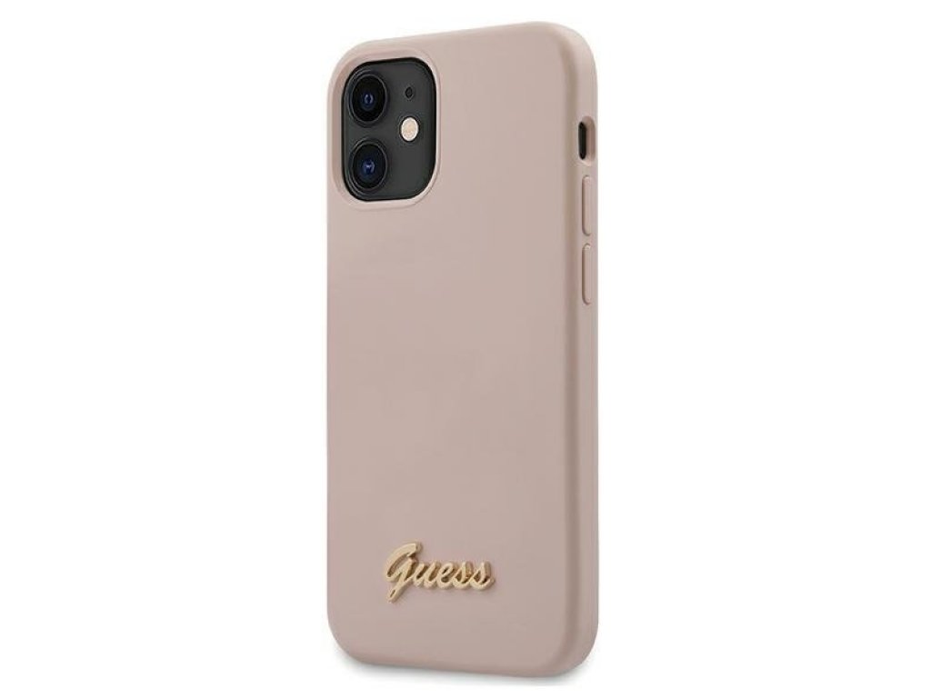 Pevné pouzdro na iPhone 12 mini 5,4" světle růžové - Silicone Script Gold Logo