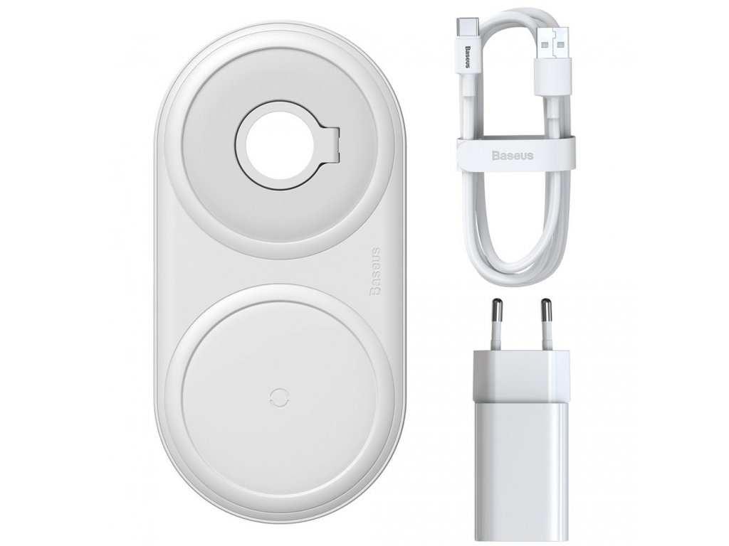 Planet set Qi bezdrátová nabíječka 10 W pro telefon / AirPods / Apple Watch + síťová nabíječka 12 V / 2 A + USB kabel - USB typ C 3 A 1 m bílý (WXPL-B02)