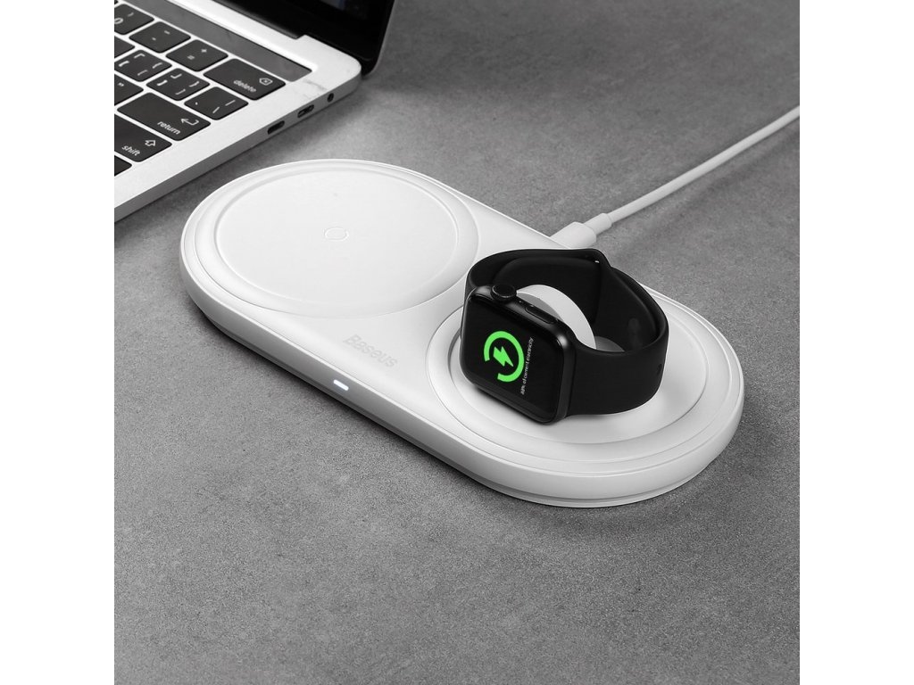 Planet set Qi bezdrátová nabíječka 10 W pro telefon / AirPods / Apple Watch + síťová nabíječka 12 V / 2 A + USB kabel - USB typ C 3 A 1 m bílý (WXPL-B02)