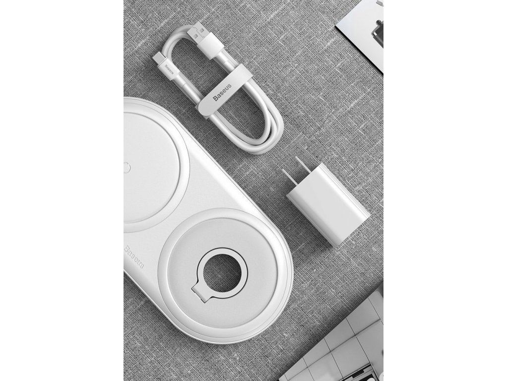 Planet set Qi bezdrátová nabíječka 10 W pro telefon / AirPods / Apple Watch + síťová nabíječka 12 V / 2 A + USB kabel - USB typ C 3 A 1 m bílý (WXPL-B02)