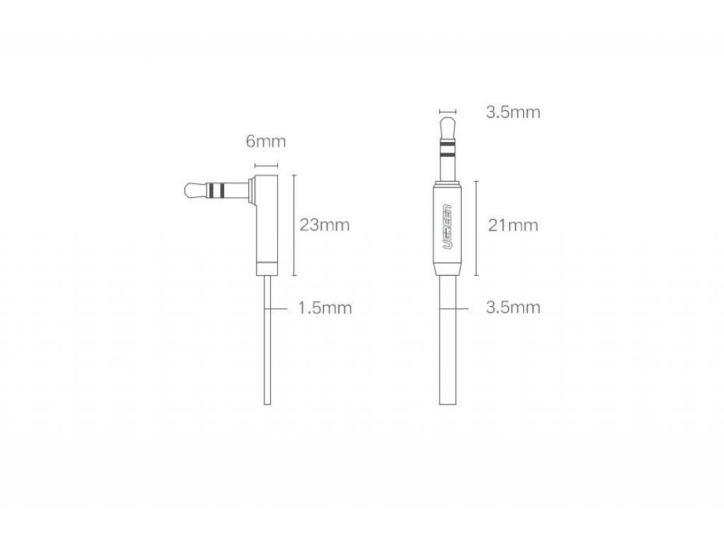 plochý úhlový kabel AUX audio kabel 3,5 mm mini jack 0,5 m černý (AV119 10596)