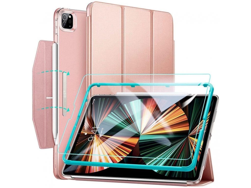 Pouzdro ASCEND TRIFOLD a tvrzené sklo pro iPAD PRO 12,9 2021 RŮŽOVĚ ZLATÉ