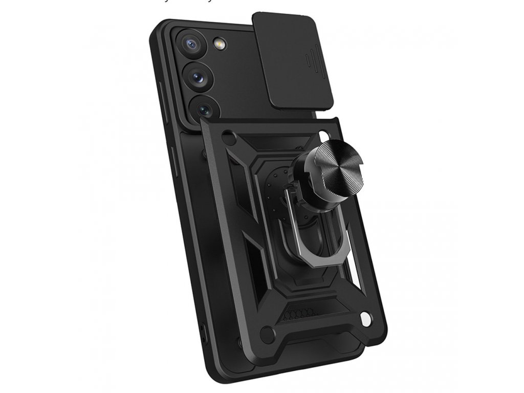  Pancéřové pouzdro s krytem fotoaparátu Hybrid Armor Camshield pro Samsung Galaxy A14 - černé