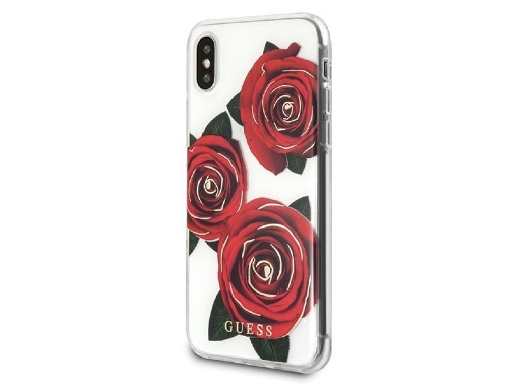 Pouzdro iPhone X průsvitné hard case Flower Desire červené růže