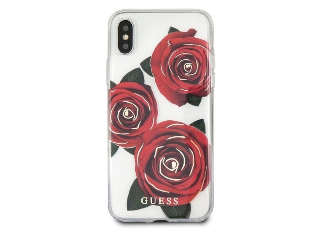 Pouzdro iPhone X průsvitné hard case Flower Desire červené růže